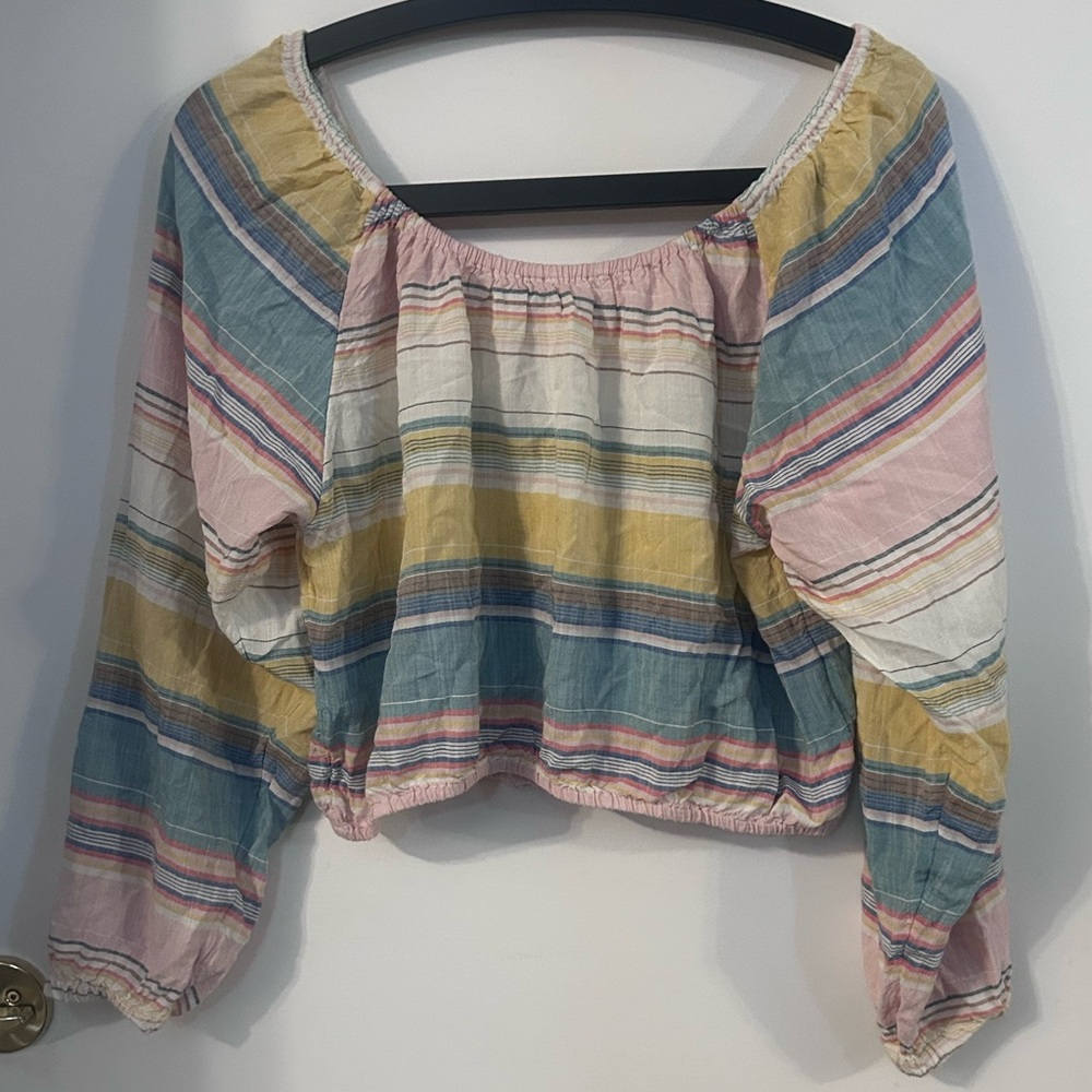 O'Neill Pastel Striped Off-Shoulder Crop Top size L